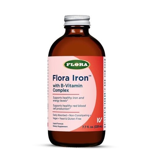 [BRSWYBIDCIMAAADO] Flora Iron with B-Vitamin Complex - Helps Maintain Healthy Iron Levels - Non-Constipating, Highly Absorbable - Vitamin-B & Liquid Iron - Vegan Supplement - Yeast & Gluten Free, 7.7-oz. Glass Bottle