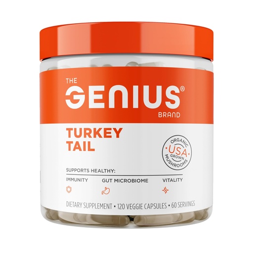 [BRSRAYICCJYBAAL6] The Genius Brand Genius Turkey Tail - Plant-Based Supplement for Immune, Gut & Antioxidant Support - Organic & Non-GMO - 120 Veggie Capsules