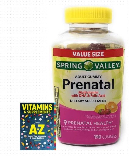 [BRSROYD7BACGK33X] Spring Valley Adult Prenatal Health Multivitamin DHA & Folic Acid, Fruit, 190 Gummies+Better Guide Vitamins Supplements Book