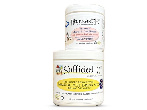 [BRSRMAD7OEGWGYLZ] Sufficient-C 250 gram Vitamin C Immune-ade Drink Mix and Abundant-B high dose B-12 and Biotin Pink Lemonade Drink Mix Solution
