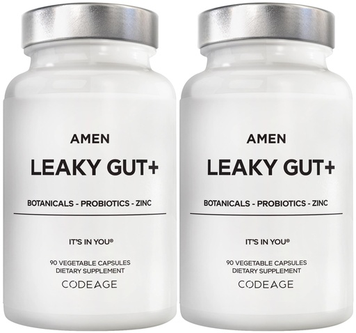 [BRSRMYI6PMMROD3P] Amen Leaky Gut Supplement - Advanced Formula with Bioavailable L Glutamine, Zinc, Turmeric, DGL Licorice Root - Marshmallow Root - Probiotics & Fermented Prebiotics - Vegan, Non-GMO - 2-Pack