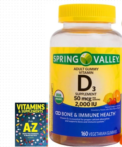 [BRSROYYHO4DWCFDJ] Spring Valley Vegetarian Vitamin D3 Gummies, 2000 IU, 50 mcg, 160 Ct+Better Guide Vitamins Supplements Book Free Include (Cannot Sold Separately)