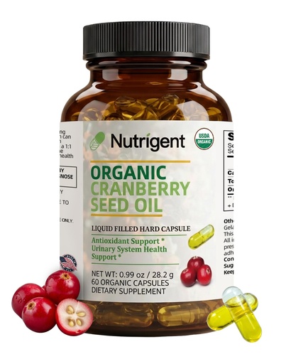 [BRSRAFT4PJ5WGGTJ] USDA Organic 100% Pure Cranberry Seed Oil 940 mg, Plant Sourced Omega 3-6-9 Fatty Acids, Liquid Organic Capsules, Urinary Health & Skin Health Support, 60 Capsules