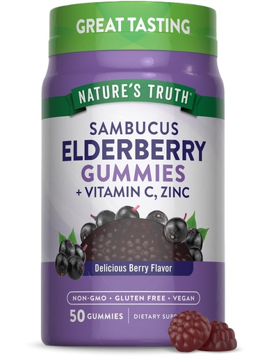 [BRSWGC34BACBSYA7] Nature's Truth Black Elderberry Gummies | 50 Vegan Gummies | with Vitamin C and Zinc | Berry Flavor | Vegan, Non-GMO, and Gluten Free Supplement