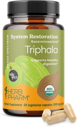[BRSRAYD2AQDWEDLU] Herb Pharm USDA Organic Triphala Capsules tóxico Cleansing " Detoxification Support " Digestive Health Support With Amla, Haritaki " Bibhitaki, FAIRWILD® Certified Ø 60 Vegan Capsules, Up to 30 Day Supply*