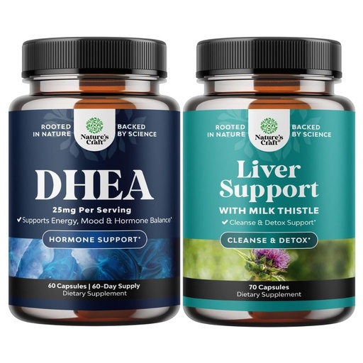 [BRSRAZYLCJ6RMHTH] Bundle of DHEA Supplement for Women & Men - Pure DHEA 25mg for Hormone Balance - Dehydroepiandrosterone and Liver Cleanse Detox & Repair - Milk Thistle Supplement for Digestion & Immune Health