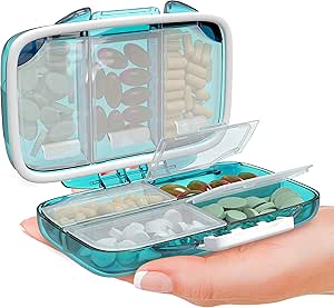 [BRSWYFT2C4DWO23V] Travel Pill Organizer – Compact Medicine Kit for Purse, Portable Pharmacy Pill Box with Labels, Moisture-Proof Vitamin & Supplement Holder with 7 Secure Compartments for Home & Travel