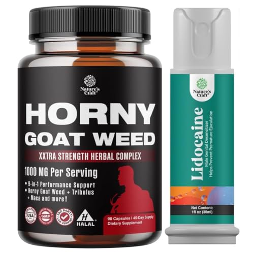 [BRSROCYYAAIQGDY7] Bundle of Horny Goat Weed for Men with Black Maca Root, Tongkat Ali, Saw Palmetto & Panax Ginseng Extract and Lidocaine Desensitizing Topical Spray Climax Control - Boost Endurance and Stamina