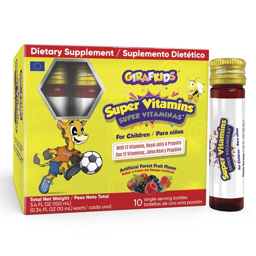 [BRSRMBQNBUBWGFDK] GirafKids Super Vitamins for Kids with Royal Jelly and Propolis, 10 multivitamin servings - Wellness Formula Vitamin C, B Complex, D3, E & Folic Acid - Daily Immune Support for Children Ages 4+
