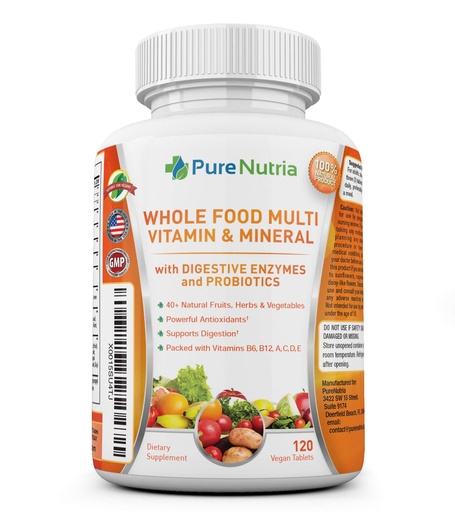 [BRSWKGY5AUCWEYLA] Whole Food MultiVitamin and Minerals with Probiotic Enzymes - 120 Multivitamins for Women and Men - Packed with WholeFood and Herbal Ingredients - Powerful Antioxidants for Digestive Support