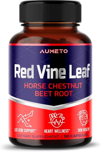 [BRSRMCY7O4FR4FIY] Red Vine Leaf Suplemento con Caballo Chestnut, Beetroot, Ginger - Apoyo Natural para la Fuerza Veinte y Circulación Wellness- Made in The USA (90 Conde (Pack of 1))