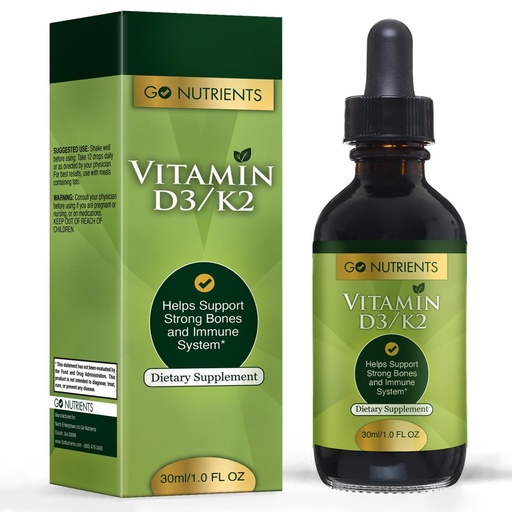 [BRSWGY3RCQMBSD3G] Go Nutrients Vitamin D3 K2 Drops – Liquid VIT D Supplement with MK7 for Adults & Kids – High Absorption Sublingual Support for Bone, Cardiovascular, Heart & Immune Health – 1 oz, 90 Servings