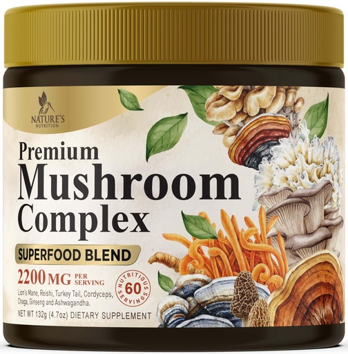 [BRSRAZT2PINQIALG] Mushroom Powder Supplement - 11-in-1 Blend - Organic Lions Mane, Reishi, Cordyceps, Chaga, Turkey Tail Mushroom Extract Powder - Brain & Immune Support Mushrooms Powder - Bottled in USA - 60 Servings