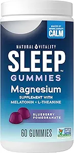 [BRSROGI6BN4GYH35] Natural Vitality CALM Sleep Gummies Magnesium Supplement, Melatonin & Magnesium Citrate, Sleep Aid Gummies, L-Theanine, Gluten Free, Helps the Body Ease into Sleep, Blueberry Pomegranate 60 Count