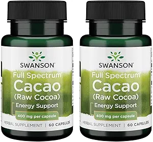 [BRSWGAAKDIIBMFYZ] Swanson Full Spectrum Cacao (Raw Cocoa) - Herbal Supplement Promoting Mild Energy Support - Traditional Whole Fruit Formula - (60 Capsules, 400mg Each) (2 Pack)
