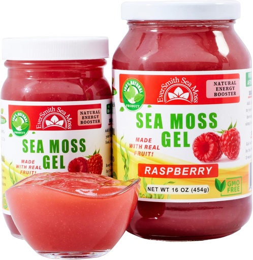 [BRSWYEIOAUHWADLL] Wildcrafted Irish Sea Moss Gel | Made in USA | Rich in Vitamins & Minerals | Sea Moss Gel Raw | Nutritional Supplement | Raspberry (16 oz)