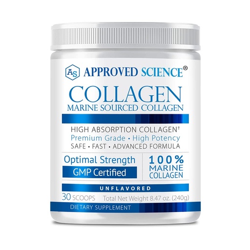 [BRSWYZYBBYOW2HY6] Approved Science Collagen Powder - Unflavored Hydrolyzed Collagen Peptides for Women & Men - Marine Sourced - Hair, Skin, Nails & Joints - 30 Scoops - 1 Month Supply