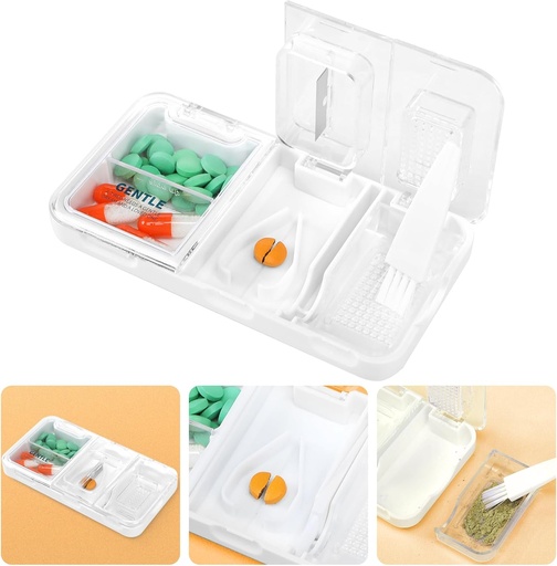 [BRSROCD2BMPBA2Y7] Toplive Portable 3-in-1 Pill Cutter and Pill Grinder and Pill Holder, Accurate Easy Cutting, Medication Crusher for Small Large Pills, Vitamin Tablets Splitter for Elderly Kids Pets, White