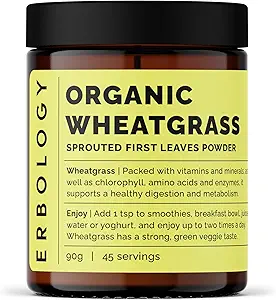 [BRSROAQPBUGR43L5] Erbology Organic Wheatgrass Powder 3.2 oz - 45 Servings - Body Cleansing and Gut Health Support - Rich in Chlorophyll and Iron - Sustainably Sourced in Europe - Small Batch - Vegan - GMO-Free