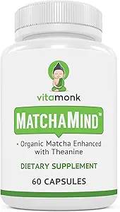 [BRSRMHD6CB6QMHTV] VitaMonk Matcha Capsules with Theanine & Theobromine - Matcha Pills from Japan with 25mg Natural Caffeine - for Smooth Energy and Focus Without The Jitters - 60 ct