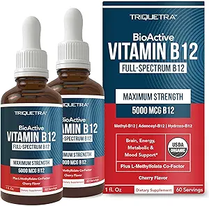 [BRSRMBT3CANQYAY6] Organic Vitamin B12 - 5000 mcg, 3 BioActive Forms B12: Methyl B12, Adenosyl B12 & Hydroxy B12 - Plus L-Methylfolate Cofactor | Sublingual Form, Cherry Flavor, Vegan, Non-GMO (120 Servings - 2 Pack)