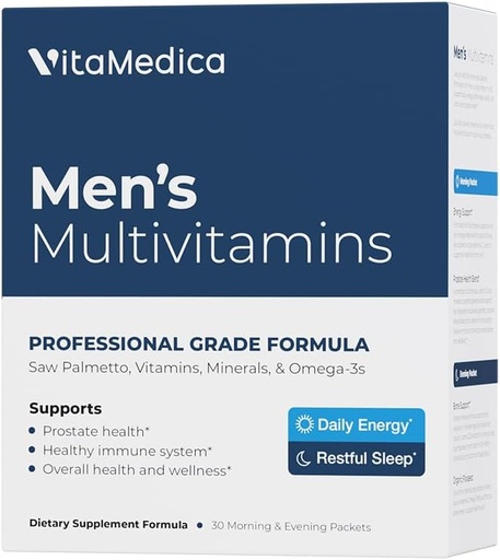 [BRSROFAOAQNR4ELO] VitaMedica Men’s Multivitamin with Prostate Health Support | Vitamins, Minerals, Omega3s and Saw Palmetto | Box of 30 Easy Daily Packs | Supports Natural Energy and Sleep | Muscle, Joint Health