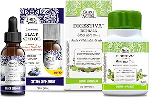 [BRSROBL3DIHBQYL6] GuruNanda Black Seed Oil, Cold-Pressed Nigella Sativa - Rich in Vitamin D3 5000 Units & Digestiva Triphala (240 Tablets), Supports Digestion, Helps with Bloating