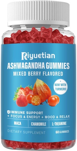 [BRSROZAZDMHAA33L] Ashwagandha Gummies за жени и мъже - Стрес облекчение, имунна подкрепа и повишена енергия - Без захар, Веган - Органични добавки Ashwagandha корен Gummy- естествен ягодов аромат (60 броя)