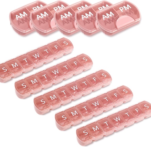 [BRSRAZYLAANGGDL3] 10 Pack (Weekly & Daily), 2 Times a Day (AM/PM) + 7-Day Pill Organizer, Vitamin Planner, Large Capacity Pill Box Set, Travel Pill Case for Medication/Vitamins/Fish Oils/Supplements, Pink