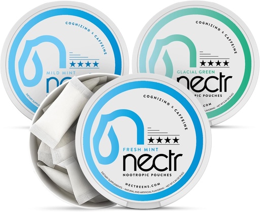 [BRSRABQHAUFAAYLL] Nectr Energy Nootropic Pouches Mint Mix - Caffeine Pouches with Cognizin Citicoline. 3 Flavors: Mild and Fresh Mint, and Glacial Green. Sugar-Free, Nicotine Free Calm Focus & Energy Supplement