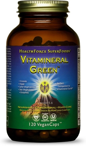[BRSW2ZYCCUIWCCL6] HEALTHFORCE SUPERFOODS Vitamineral Grün - Mineralische Ergänzung für Immun- & Schilddrüsen-Unterstützung - Green Powder Supplement mit Zutaten aus dem Land - Glutenfrei & Vegan - 120 Kapseln