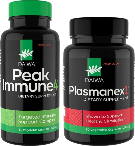 [BRSW2AYYC4MR6FY2] Daiwa Peak Immune 4 - Natural Immune System Booster + Daiwa Plasmanex 1 – Blood Circulation Supplement