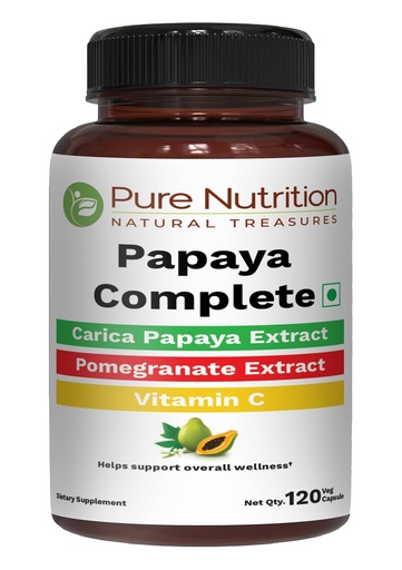 [BRSROELYCB6GCETF] Pure Nutrition Papaya Complete | 120 Caps | Carica Papaya Leaf Extract with Iron, VIT C, VIT A & Folic Acid | Supports Platelet Immunity & Digestion Non-GMO | Gluten-Free