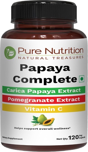[BRSROELYCB6GCETF] Pure Nutrition Papaya Complete 124; 120 Caps Wassa124; Carica Papaya Leaf Extract with Iron, VIT C, VIT A & Folic Affairs