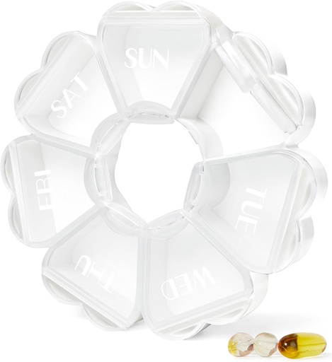 [BRSROHY5OF5GMC3B] MOLN HYMY Large Weekly Pill Box 7 Day, Cute Pill Case Organizer 1 time a Day, Floral Pill Container Once Daily, Pretty Medicine Dispenser for Vitamin/Fish Oil/Medication/Supplements (White)