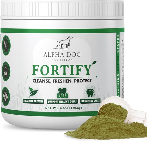 [BRSRABD5DIIA4ADJ] Dog Teeth Cleaning Powder - Fortify Dental Powder for Dogs - Plaque Remover and Freshens Bad Breath with Fresh Green Supplements - Contains Kelp, Probiotics, and Other Tooth Cleaning Ingredients