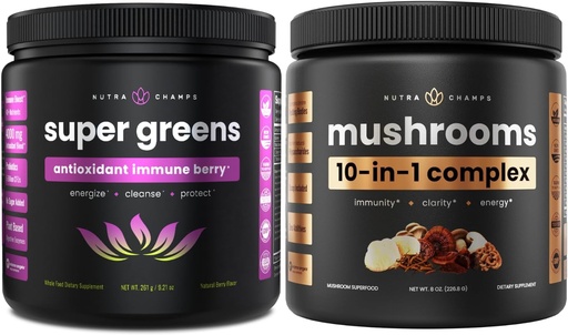 [BRSRAEARB4BQECDV] NutraChamps Super Greens Antioxidant & Super Mushrooms: Ultimate Brain, Gut & Body Boost