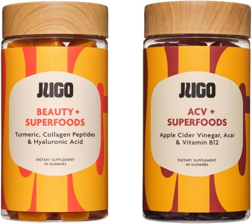 [BRSRA237CFYQAETZ] JUGO Beauty + ACV Gummies Bundle - Collagen, Biotin & Apple Cider Vincils - Understøtter hår, hud, negle, Gut Sundhed & Metabolisme - 100% Vegetarisk & Gluten- Free