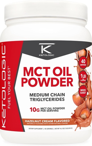[BRSROAITPICRMF34] Ketologic MCT Oil Powder Hazelnut Cream (1 LB) – Keto Coffee Creamer & Energy Support – 41 Servings of Medium Chain Triglycerides for Focus & Fuel
