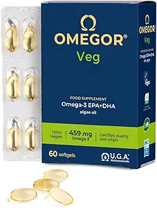 [BRSWYFD3BAPGO3DG] Vegan Omega 3 Supplement OMEGOR Veg - Algae Oil Omega 3 with 250mg EPA and 125mg DHA with Vitamin E - Vegan Society and IFOS Certified (60 Caps)