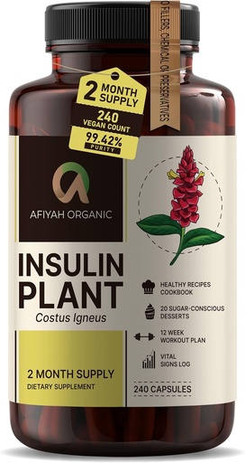 [BRSROBA7AQNG2CD6] Premium Quality Costus Igneus (Insulin Plant) Capsules - Easy to Swallow 240 Veggie Capsules (2 Month Supply) - Made in The USA - Including Complete Health Support Program