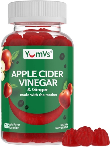 [BRSWYCQRCUHBO3I7] YUM-V'S Apple Cider Vinegar Gummies – ACV Gummies with Ginger & The Mother – Supports Metabolism, Vitality & Daily Wellness – Natural Apple Flavor Vegan, Non-GMO, Gluten-Free, Cider Gummy – 60 Count