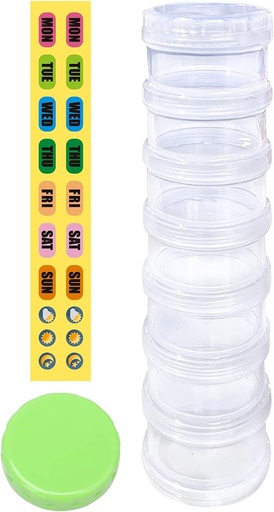 [BRSWGAQOA4CAAETF] 7 Day Pill Organizer Case Stackable Weekly Supplements Vitamins Pills Holder Dispenser Extra Clear Transparent with Label and One More Lids- Large