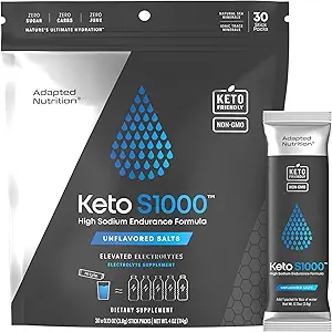 [BRSROFQKCIFBAG3A] Keto S1000 Electrolyte Powder Packets | Keto and Paleo Friendly | No Sugar, Calories, Maltodextrin | Clean | 30 Unflavored Salt Hydration Stick Packs