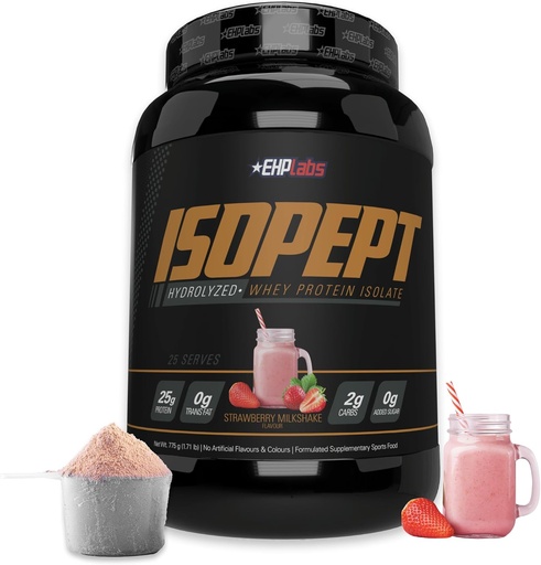 [BRSW2YD2BF6GC2DK] IsoPept Hidrolisado Whey Protein Powder por EHPLabs - 100% Whey Protein Isolato & Hidrolisado, 27g de proteína, não-GMO, sem glúten, rápida absorção, fácil digestão, 27 Serve (Strawberry Milkshake)