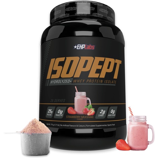 [BRSW2YD2BF6GC2DK] IsoPept Hydrolyzed Whey Protein Powder by EHPlabs - 100% Whey Protein Isolate & Hydrolysate, 27g of Protein, Non-GMO, Gluten Free, Fast Absorbing, Easy Digesting, 27 Serves (Strawberry Milkshake)