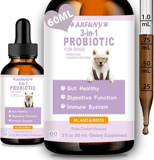 [BRSROBT4A4JQI3DL] Probiotics for Dog - Liquid Probiotics for Dogs Support Gut Flora, Digestive Health & Diarrhea- Canine Digestive Enzymes - Allergies & Itchy Skin Relief - Roast Chicken Flavor