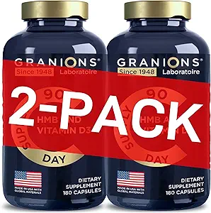 [BRSROZARCJYGAGT6] Granions HMB and Vitamin D3 Supplement - Muscle Recovery, Beta Hydroxy Butyrate Pre Workout Muscle Builder, Mass Gainer - 1000 MG with D3 and Calcium - 360 HMB Capsules, 6-Month Supply