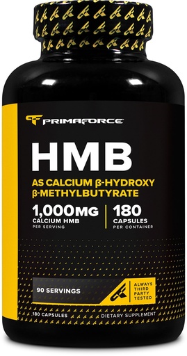 [BRSRMA3RCMHWOCY2] Primaforce HMB (Beta-Hydroxy Beta-Methylbutyrate) 1000mg, 180 Capsules (500mg Per Capsule) - Gluten Free and Non-GMO Supplement