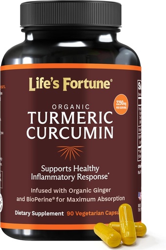 [BRSRMH32DN7A2EL7] Life's Fortune Organic Turmeric Curcumin with Black Pepper and Ginger, Enhanced Absorption, Extra Strength Supplement, Joint & Immune Support, Non-GMO, 90 Cap - 2250mg